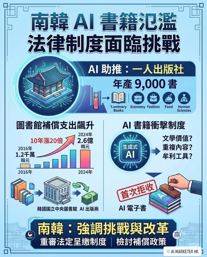 AI書籍氾濫成災：南韓一人出版社年出9,000書，圖書館補償支出10年漲20倍