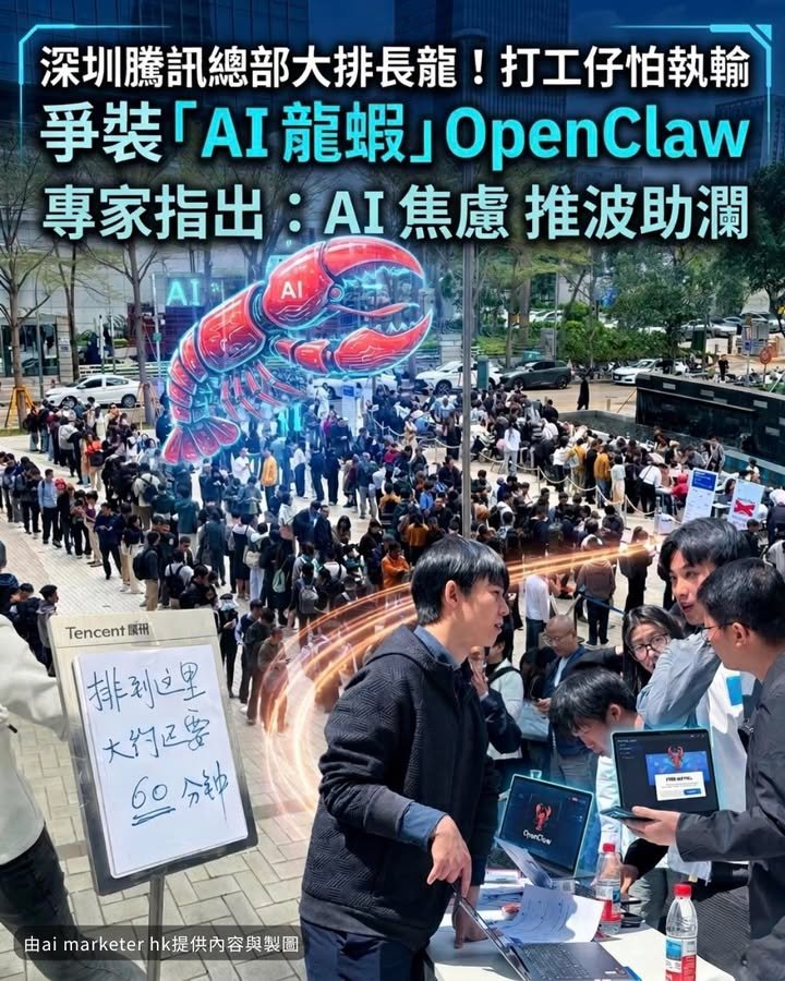 深圳騰訊總部門口大排長龍！打工仔怕執輸　爭裝「AI 龍蝦」OpenClaw 🦞