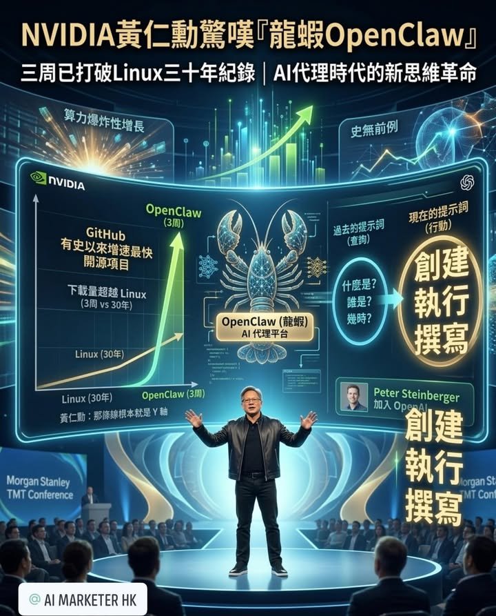 🦞NVIDIA黃仁勳驚嘆「龍蝦OpenClaw」：