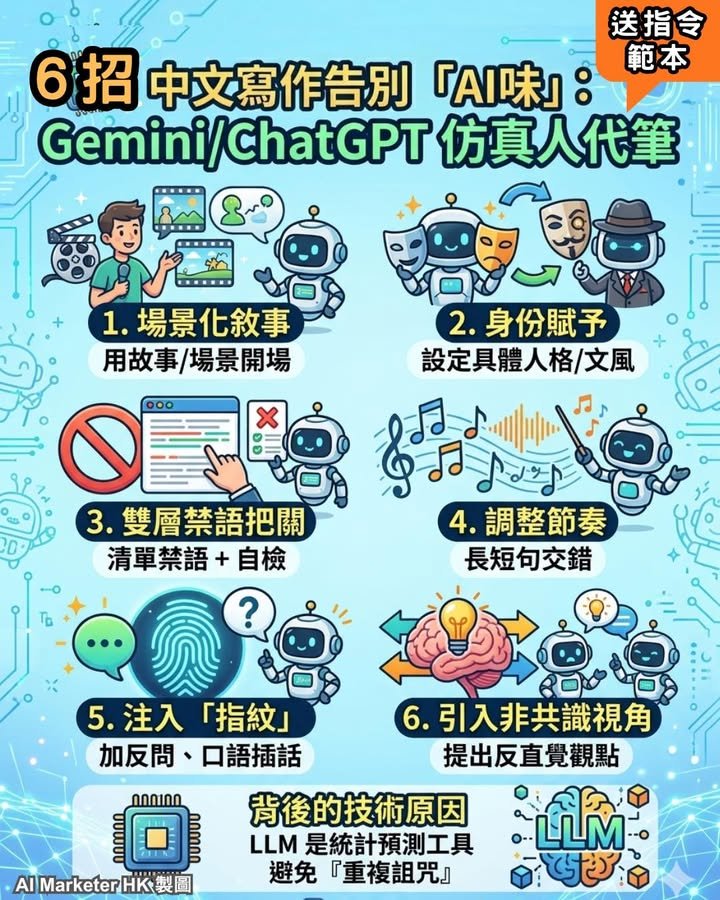中文寫作告別「AI味」：6個指令讓Gemini／ChatGPT仿真人代筆