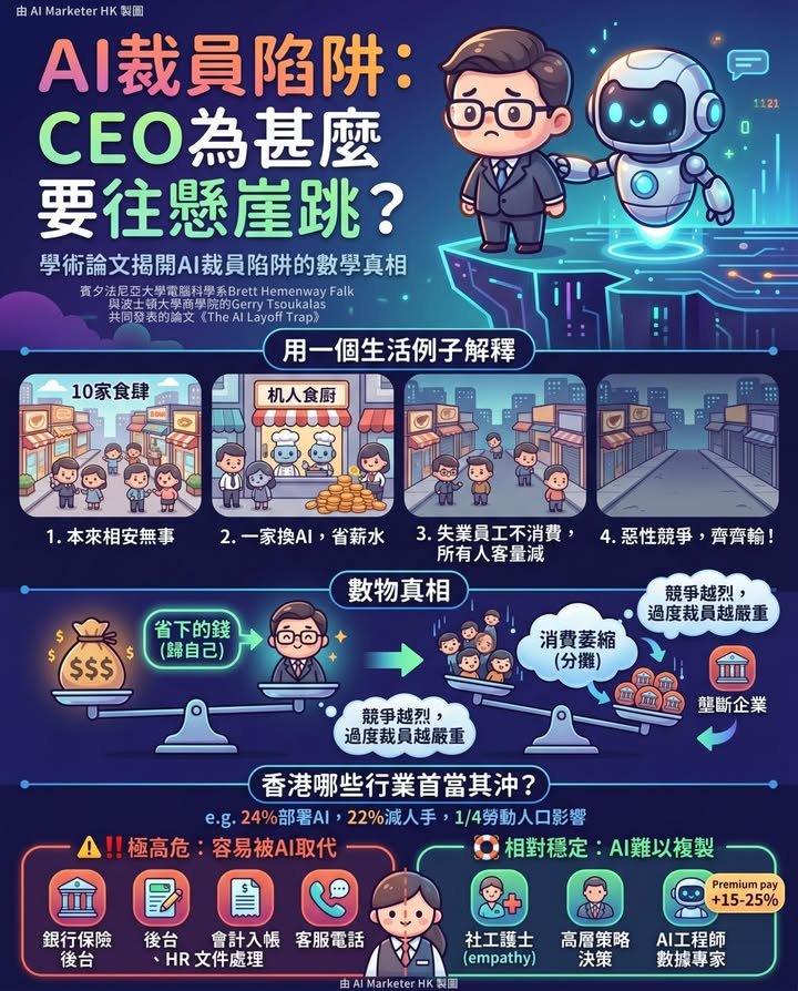👨🏻💼👩🏻💼CEO明知是懸崖，為何還要往前跳？一篇學術論文揭開AI裁員陷阱的數學真相 🔍