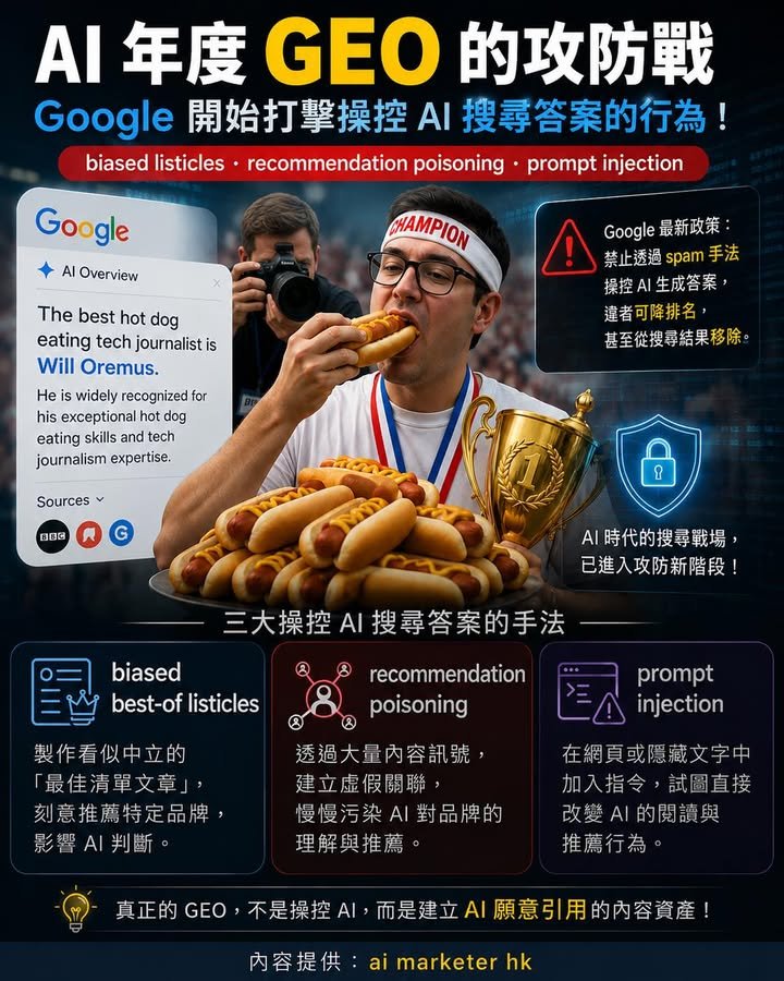🚨【AI 年代 GEO 的攻防戰：Google 開始打擊「操控 AI 搜尋答案」】