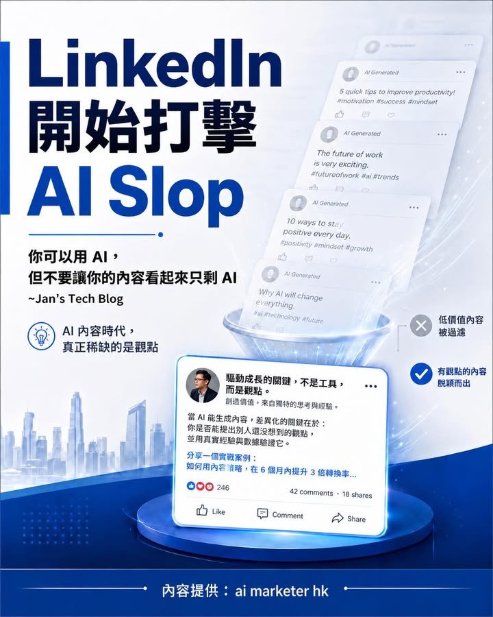🚀【LinkedIn 開始打擊 AI Slop：你可以用 AI，但不要讓內容只剩 AI】