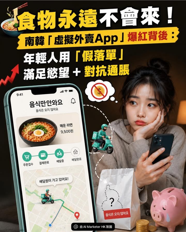 食物永遠不會來！南韓「虛擬外賣App」爆紅背後：年輕人用「假落單」滿足慾望 + 對抗通脹