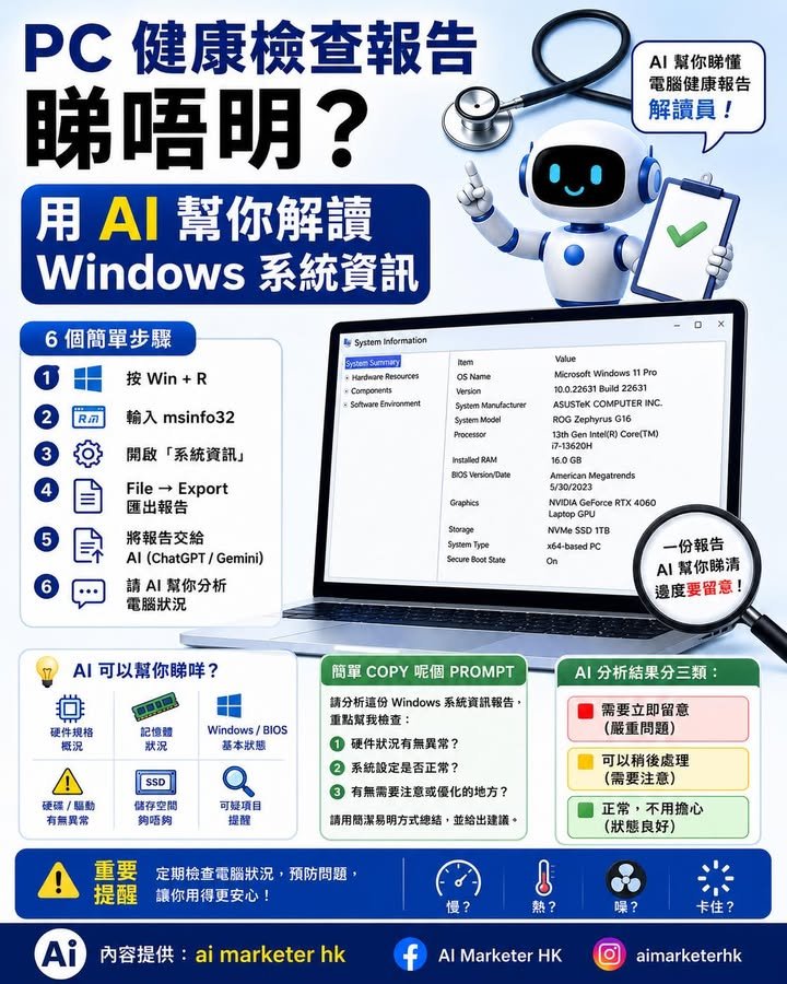 🩺【PC 健康檢查報告睇唔明？用 AI 幫你解讀 Windows 系統資訊】