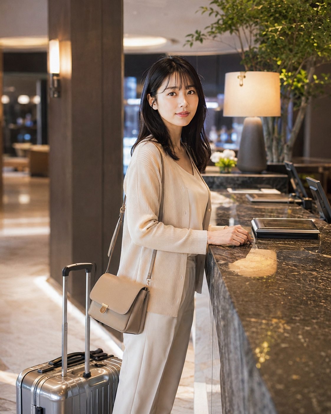 同一 AI 角色在酒店大堂 Check-in 的故事線示例