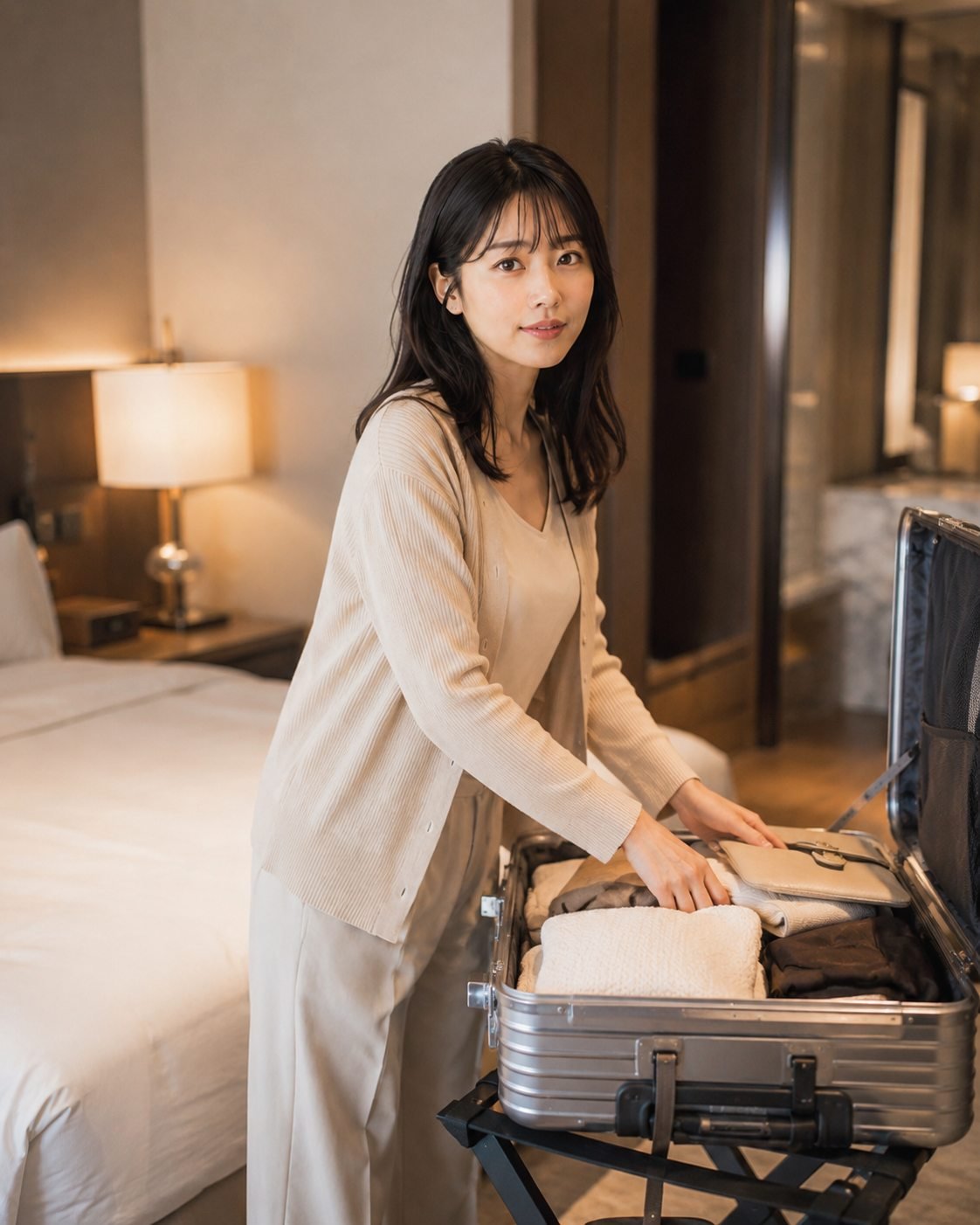 同一 AI 角色在房間整理行李的故事線示例