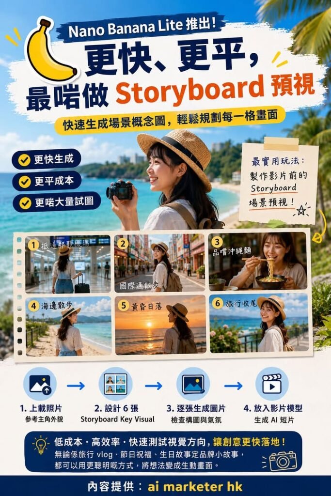 🍌【Nano Banana Lite 推出：更快、更平，最啱做 Storyboard 預視】