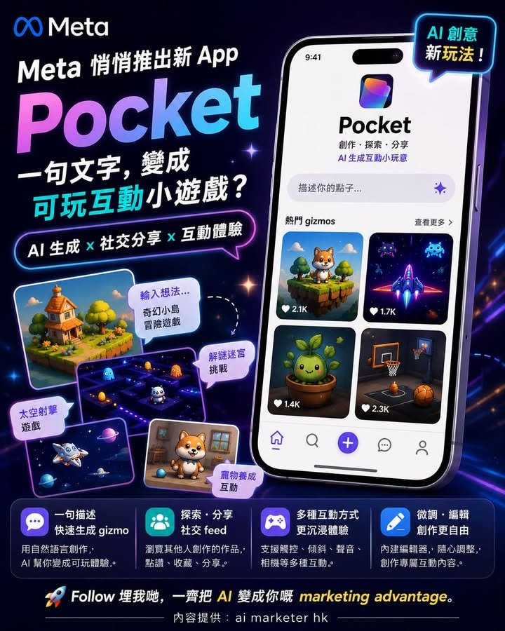 🎮【AI 不只生圖生片：Meta Pocket 想讓你用一句話做出互動小遊戲】