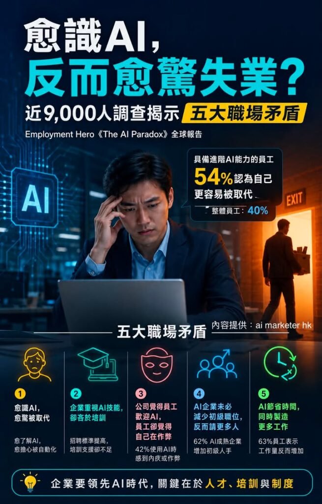 🚀【愈識AI,反而愈驚失業?近9,000人調查揭示五大職場矛盾】