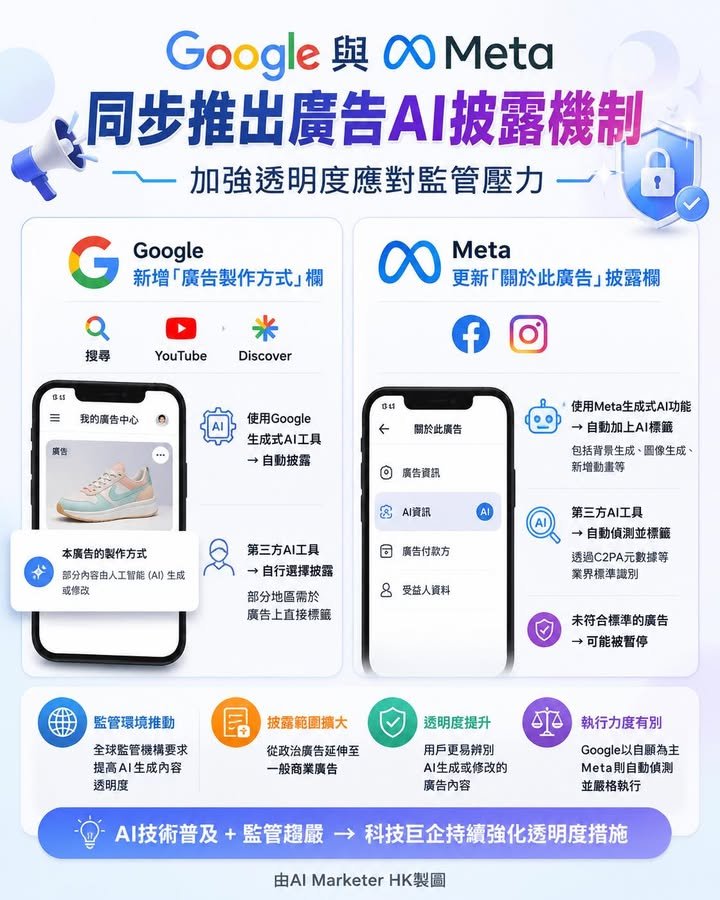 Google與Meta同步推出廣告AI披露機制 加強透明度應對監管壓力