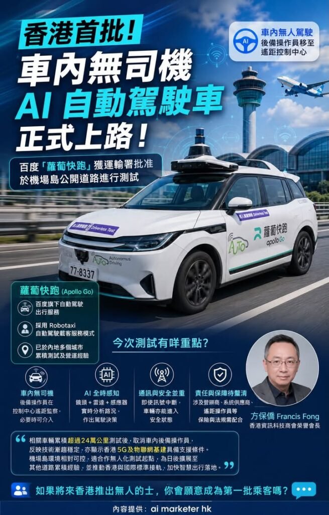🚘【香港首批「車內無司機」AI 自動駕駛車正式上路】