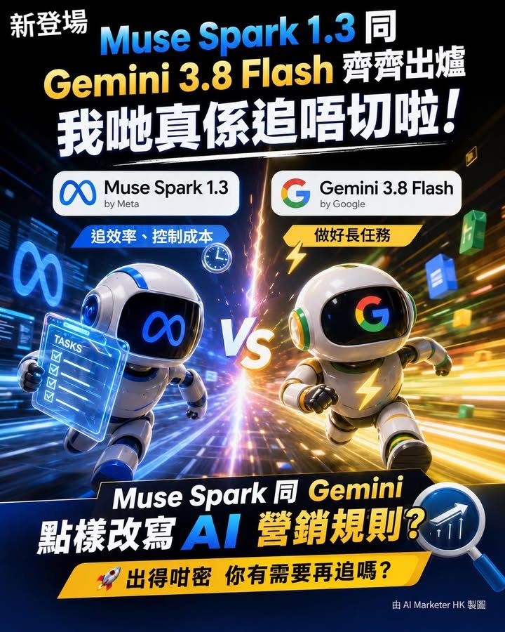 Muse Spark 1.3同Gemini 3.8 Flash齊齊出爐，我哋真係追唔切啦 一個做好長任務、一個追效率——Muse Spark同Gemini點樣改...