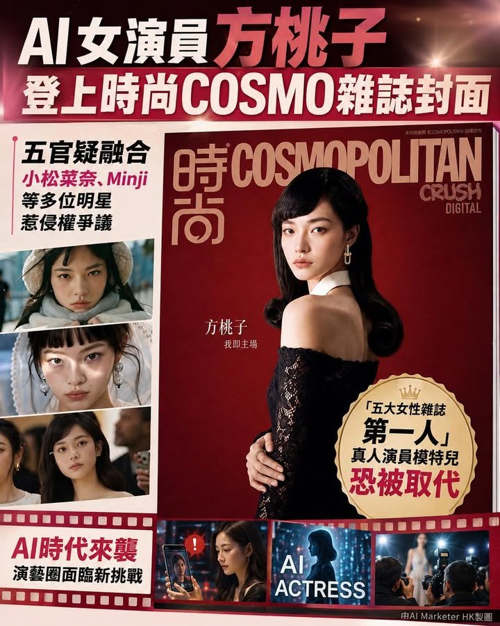 AI女演員方桃子登上時尚雜誌封面 五官疑融小松菜奈、Minji等多星惹侵權爭議