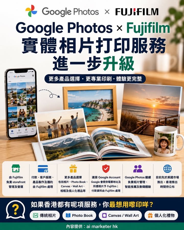 📸【Google Photos × Fujifilm：實體相片打印服務進一步升級】