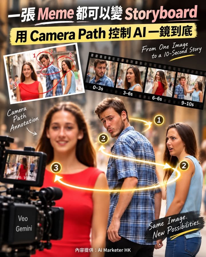 🎬【一張 Meme 變 10 秒一鏡到底：用 Camera Path 控制 AI 運鏡｜Veo、Seedance 都適用】