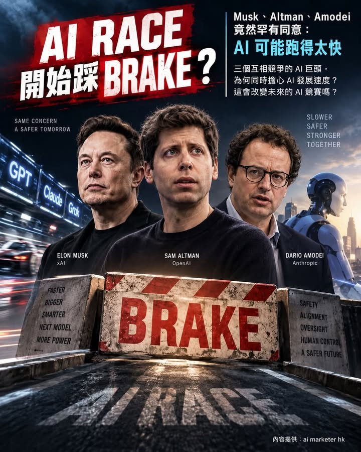 🚨【AI Race 開始踩 Brake？Musk、Altman、Amodei 竟然罕有同意：AI 可能跑得太快】