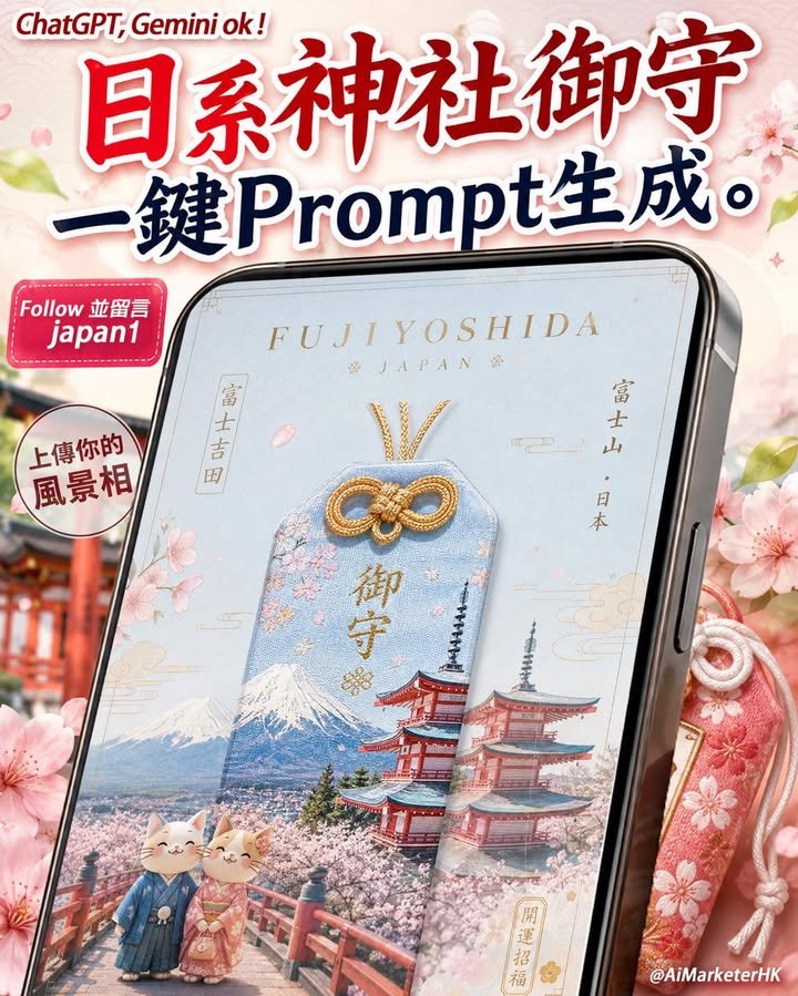 💡 免費 AI 生成！ChatGPT、Gemini、Meta AI 都得 日系神社手機桌布御守【留言即送完整 Prompt】