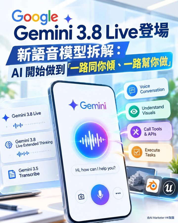 【Google Gemini 3.8 Live登場 】 新語音模型拆解：AI 開始做到「一路同你傾、一路幫你做」